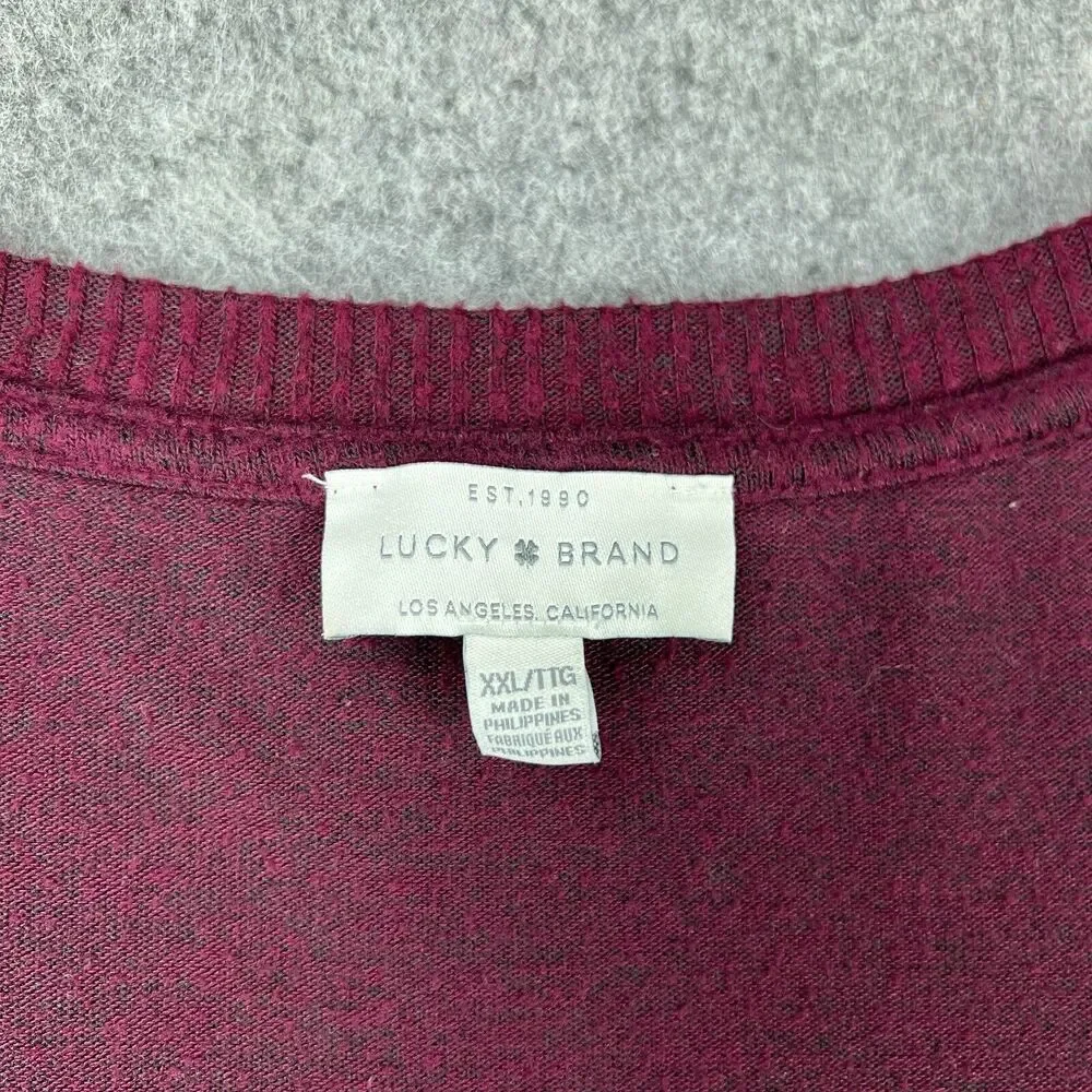 Lucky Brand Sweater Womens 2X XXL Purple Red Wine Long Sleeve‎ V Neck Pullover